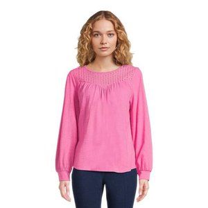 Time and Tru Women's Eyelet Top with Long Sleeves, Sizes XS-XXXL
